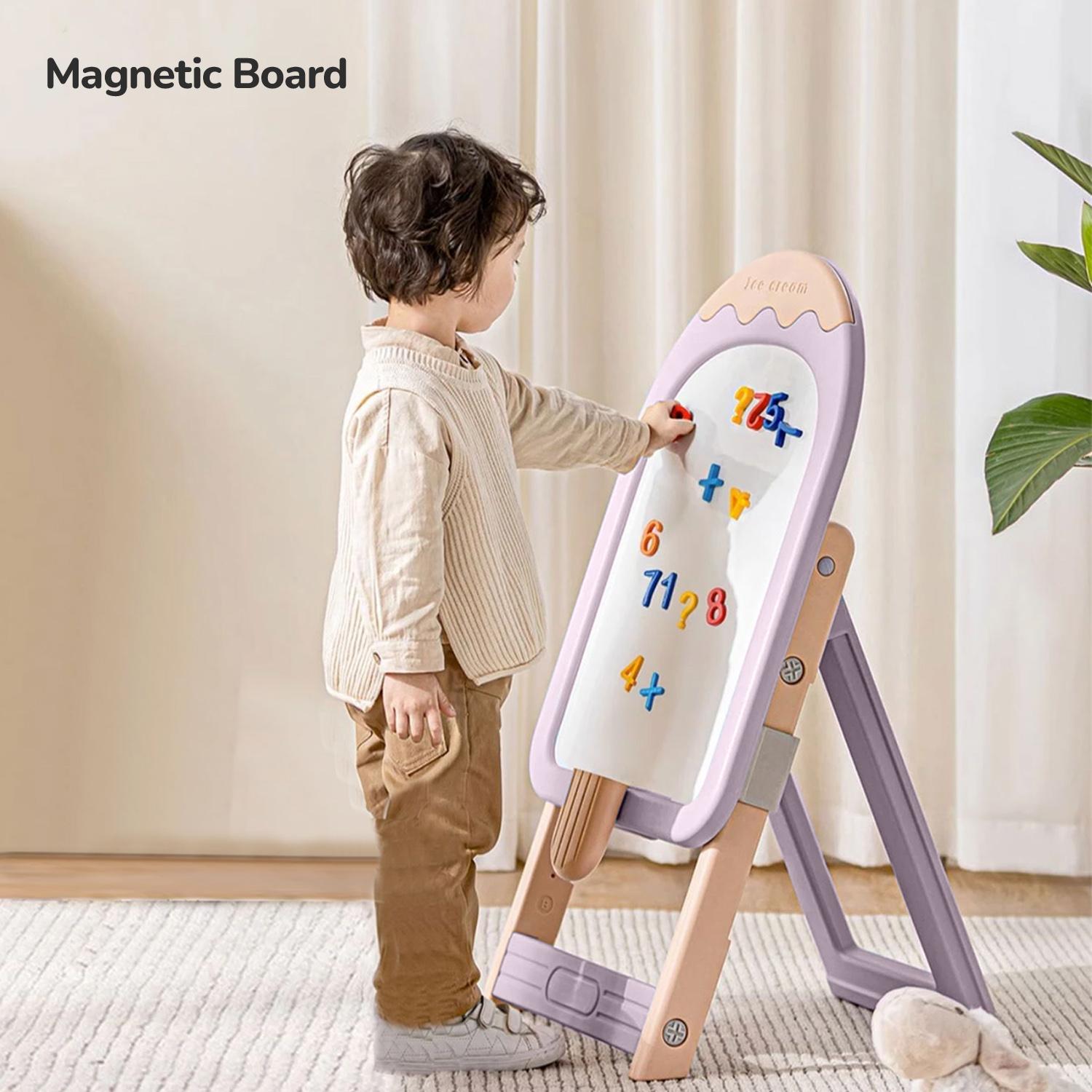 R for Rabbit Little Genius Candy Easel Board Set with Chair for Kids Multifunctional Foldable Height Adjustable Drawing Activity Magnetic Board for 3-7 Year Toddler (Purple)