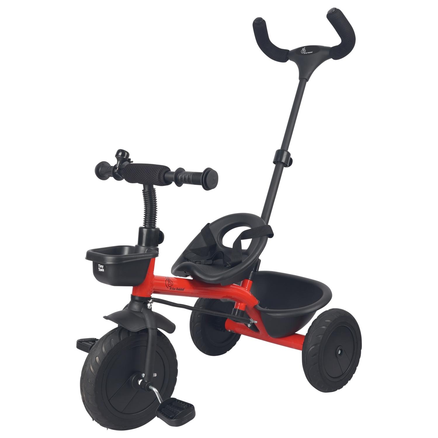 R for Rabbit Tiny Toes T20 Plus Tricycle for Kids with Rubber Wheels, Adjustable Parental Control, Seat Belt & Storage Basket | Baby Trike Cycle for 1.5 to 5 Year, Upto 25 Kg Boy & Girl (Red)