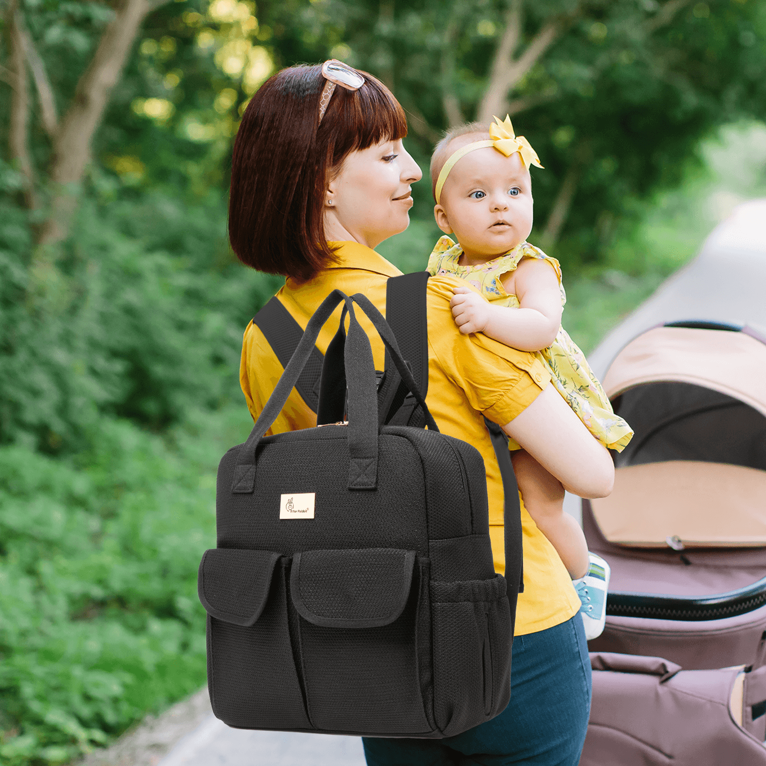 R for Rabbit Caramello Breezy Baby Diaper Bag with Changing Mat for Mother,Waterproof, Large Capacity Multifunctional Maternity Bag for Travel Nursing Backpack for Moms (Black)