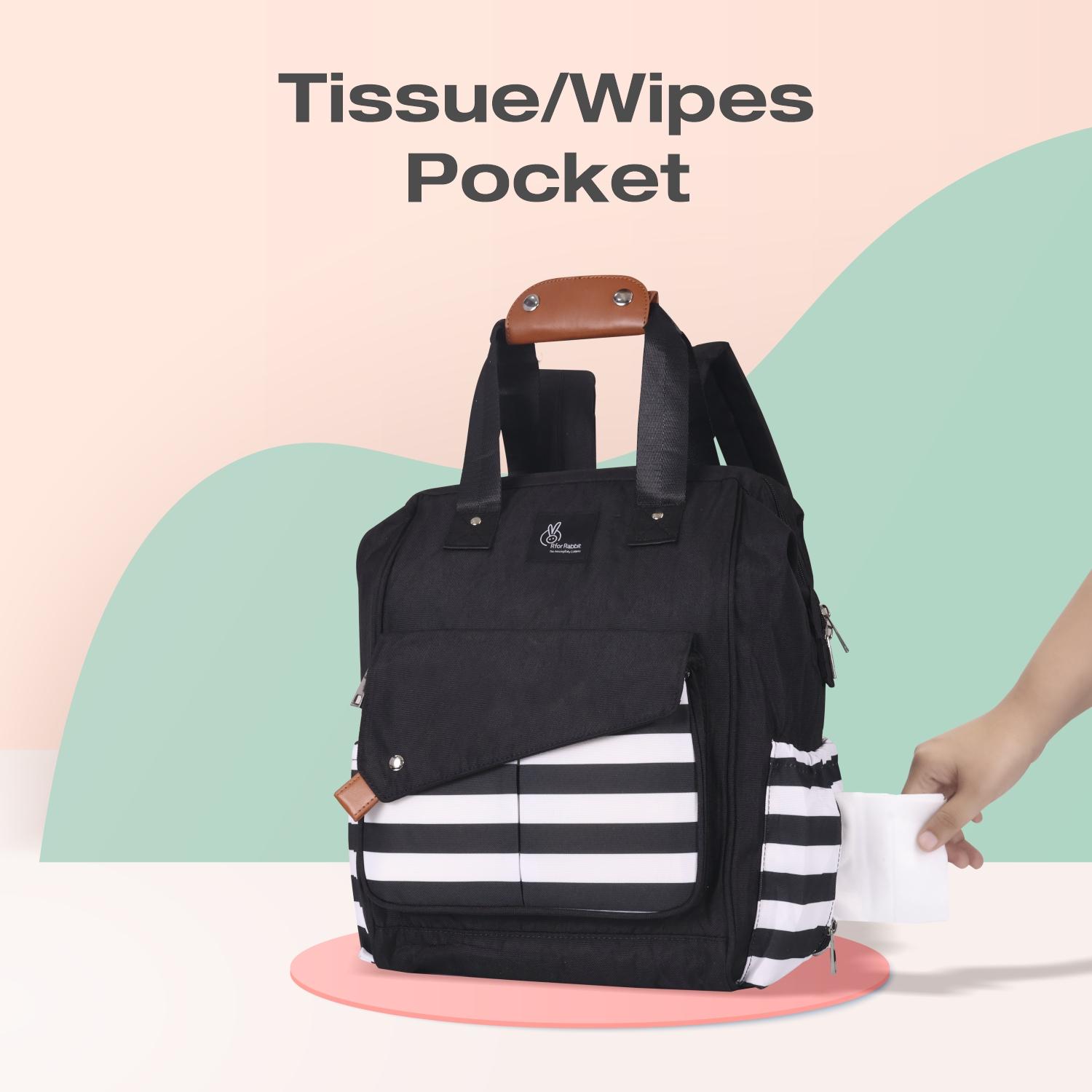 R for Rabbit Caramello Delight Stylish Diaper Bag Backpack for Mothers for Travel, Large Capacity Multifunction Waterproof Maternity Mother Bag for New Born Baby Mom (Black Stripes)