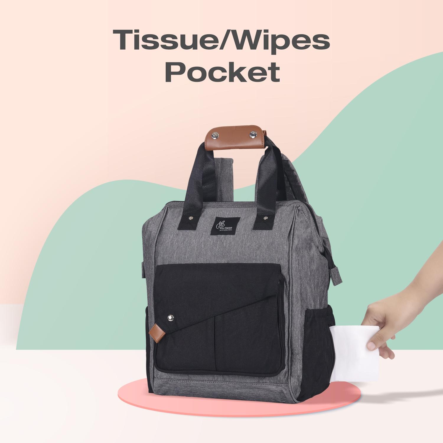 R for Rabbit Caramello Delight Stylish Diaper Bag Backpack for Mothers for Travel, Large Capacity Multifunction Waterproof Maternity Mother Bag for New Born Baby Mom (Black Grey)