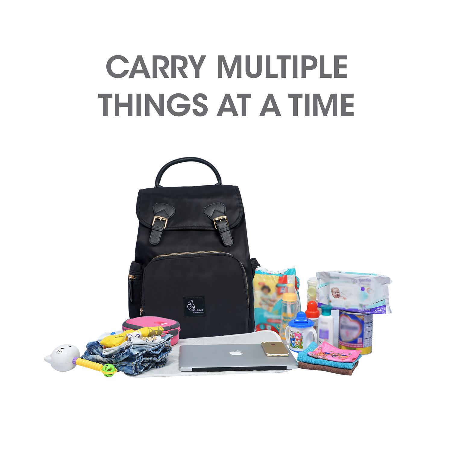 R for Rabbit Caramello Bliss Diaper Bag for Mother, Maternity Bag for Newborn Baby Mom Multipurpose Stylish Backpack Waterproof & 9 Pockets with Large Capacity Storage (Jade Black)