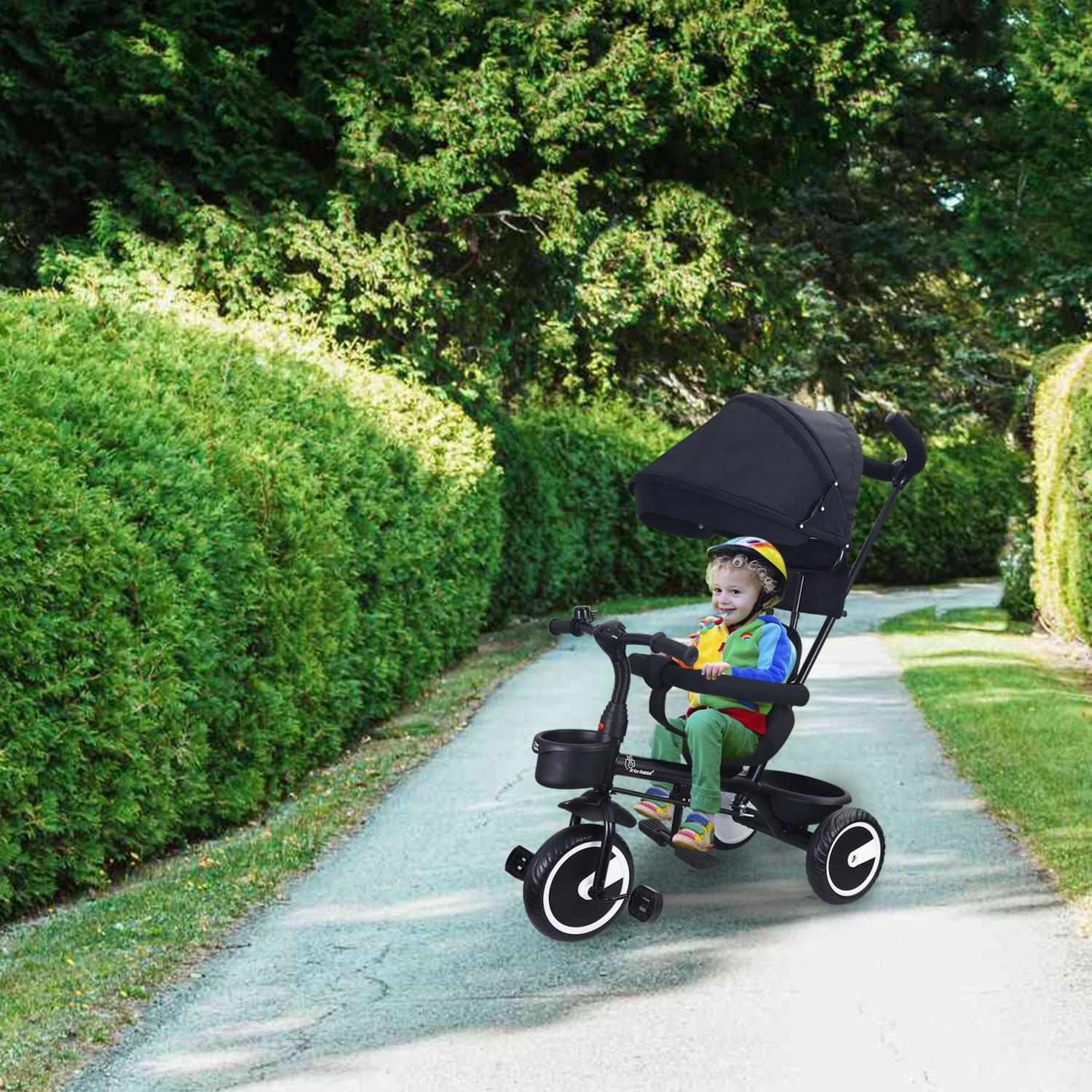 R for Rabbit Tiny Toes T30 Ace Tricycles for Kids with Premium EVA Wheels, Canopy, Adjustable Parental Control & Storage Basket | Baby Trike Cycle for 1.5 to 5 Years, Upto 25 Kg Boy & Girl (Black)