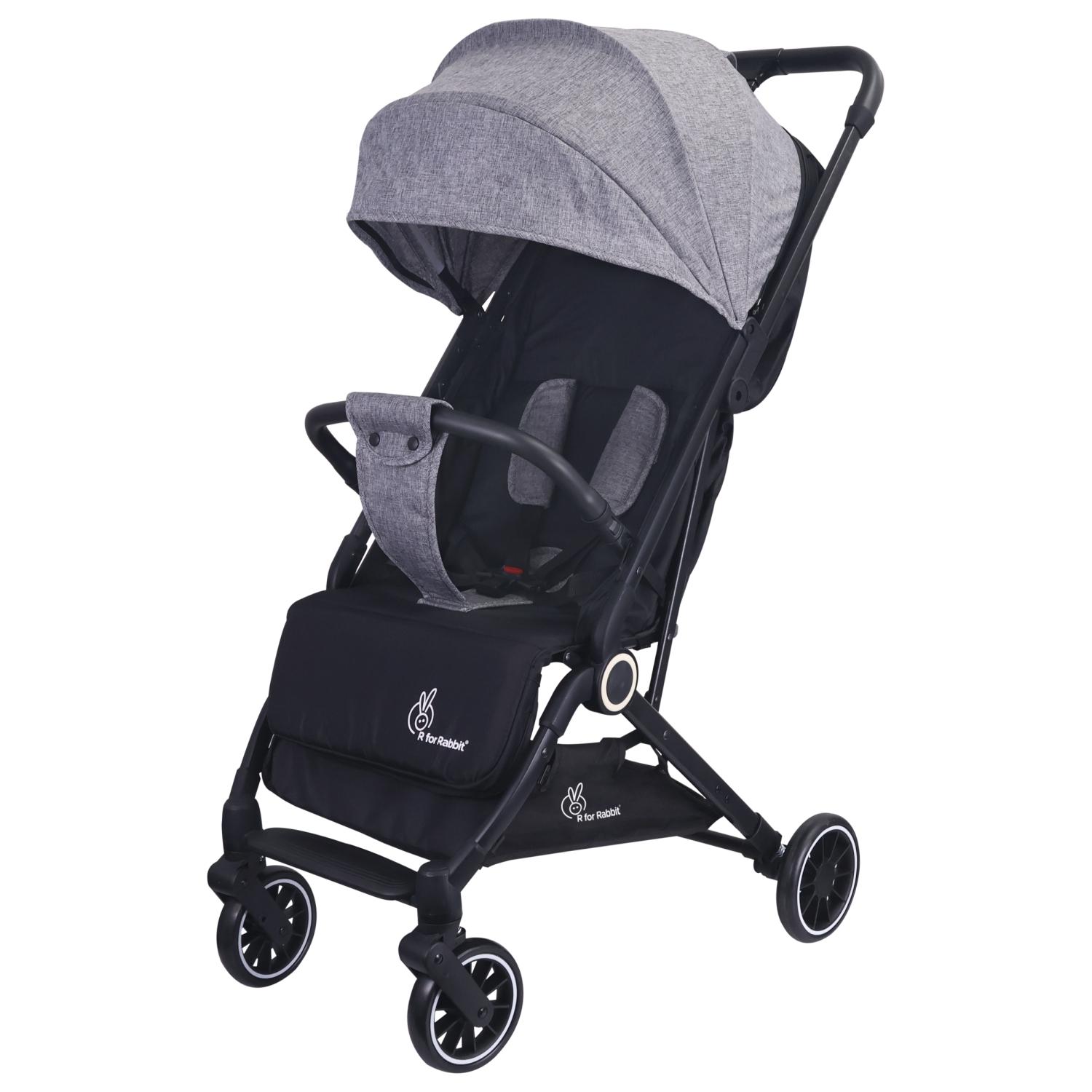 R for Rabbit Pocket Air Stroller Baby Stroller|Portable Travel Friendly Pre-Installed Stroller & Pram for Newborn Baby Boys & Girls of Age 0 to 3 Years (Grey)