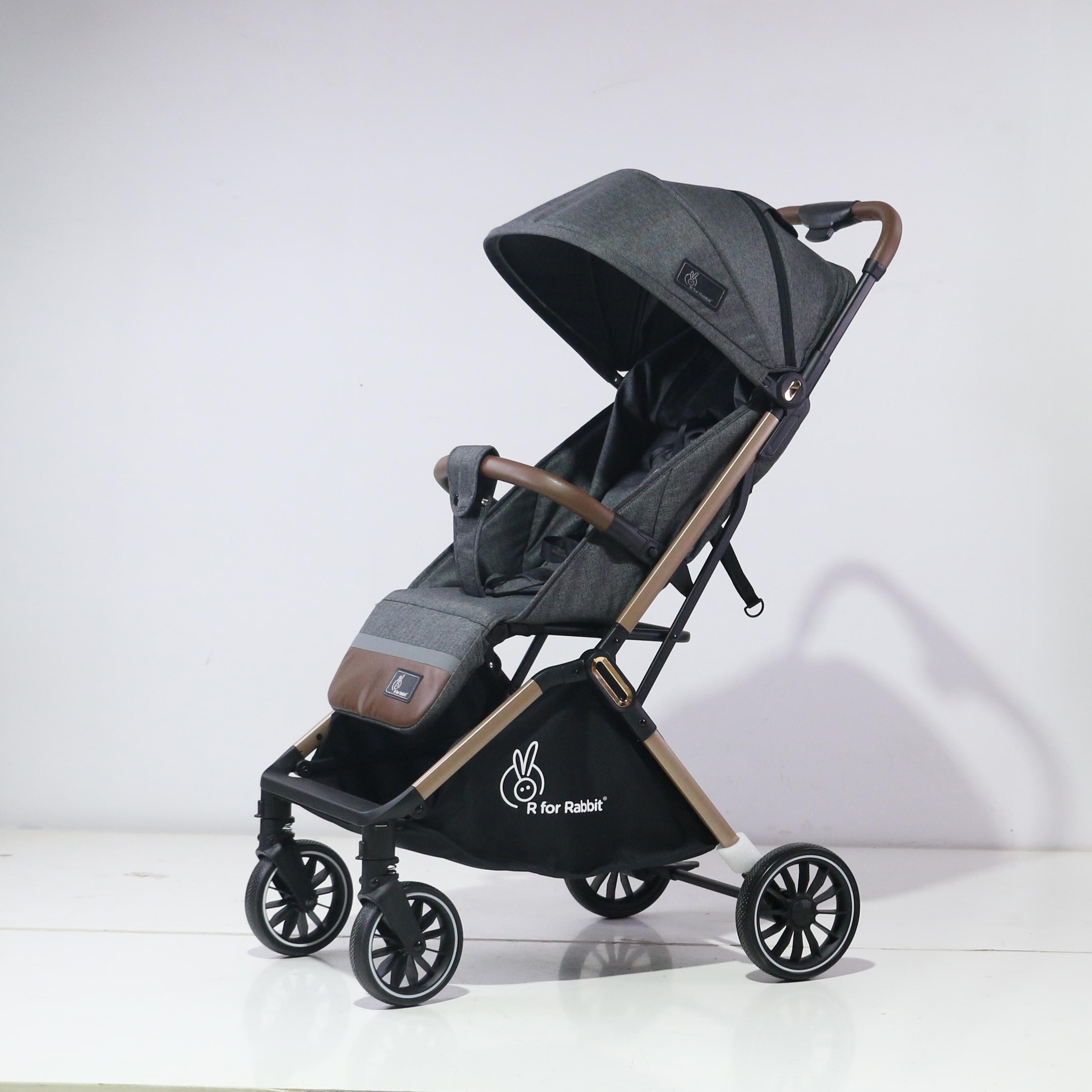 R for Rabbit Street Smart Auto Fold Stylish Newborn Baby Stroller| Aluminum Frame Pram with One Click Fold |Travel Friendly Trolley Stroller for 0-3 Years for Boy & Girl (Ash Grey)