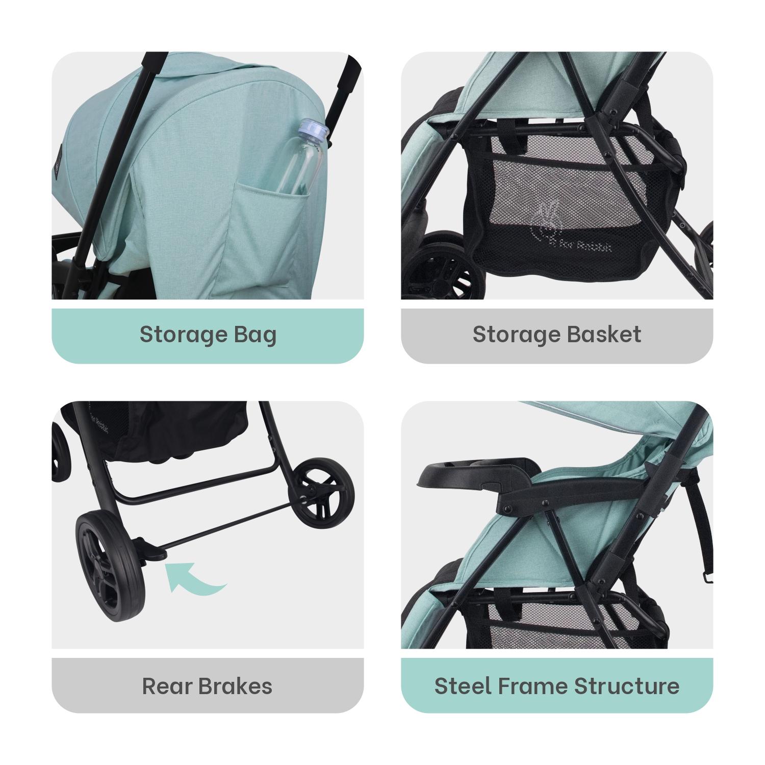 R for Rabbit Poppins Joy Stylish Baby Stroller | Pram for Kids with Reversible Handle | New Born Babies Stroller for 0 to 3 Years Boy and Girl (Green Black)