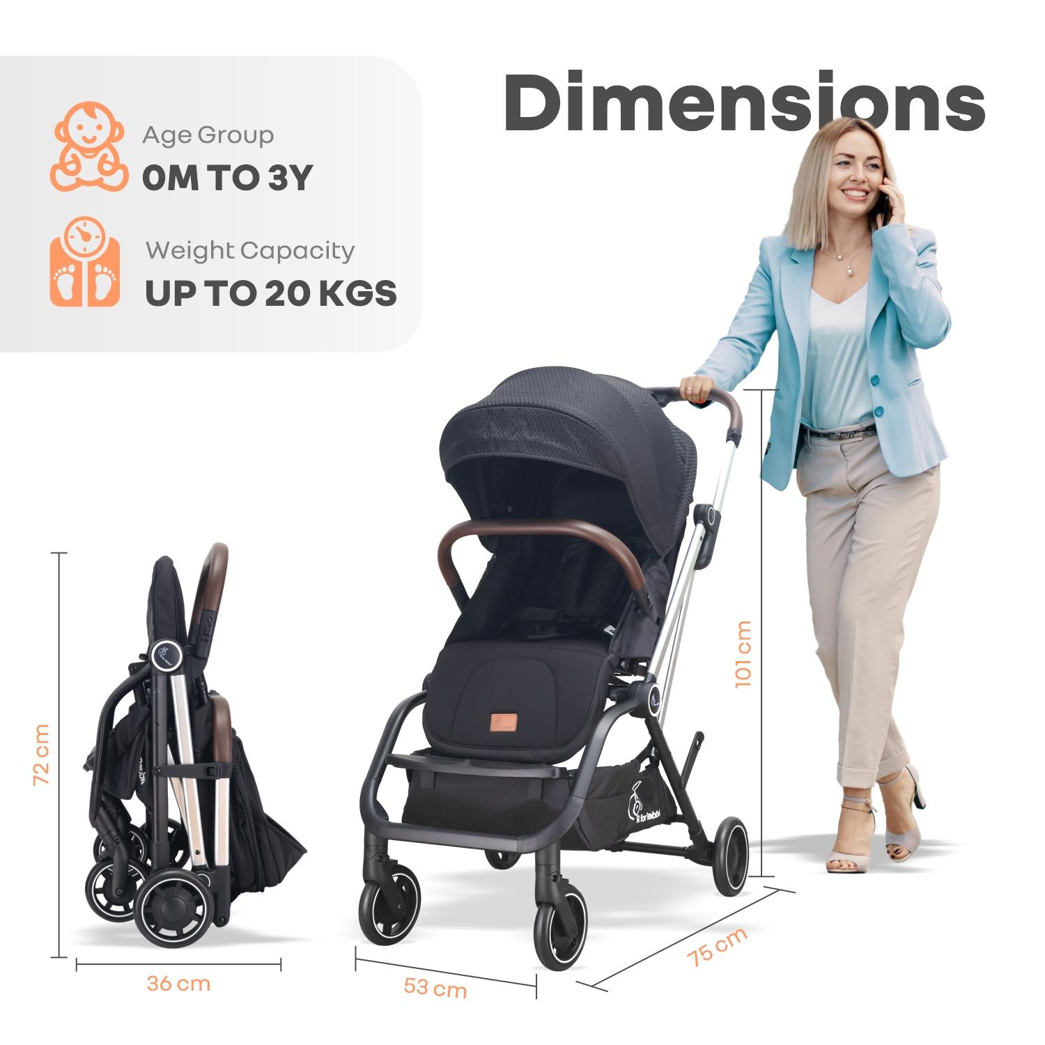 R for Rabbit Street Smart 360 Degree Rotatable Stroller for Newborn Baby| Aluminum Frame Pram with Quick Fold|Premium Travel Friendly Stroller for 0-3 Years Babies|(Pure Black)
