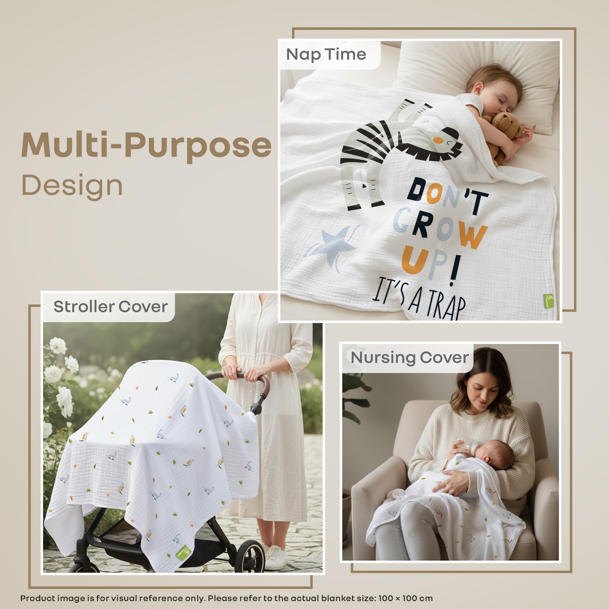 R for Rabbit Softkins Muslin Quilt Blanket for Newborn Baby 3 Layers Muslin Cotton Fabric All-Season Soft Breathable Lightweight & multipurpose Reversible Dohar, 100 x 100 cms, 0+ Months (Zebra White)
