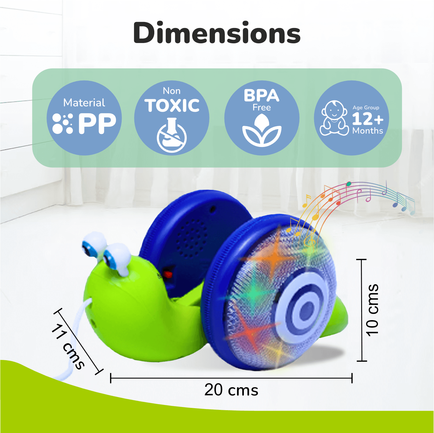 R for Rabbit Orapple Snail Tune Musical Pull-Along Toy for Baby |Lights, Music & Smooth Wheels | Safe Design Injury-Free Edges | Enhances Sensory, Auditory & Motor Skills 12+ Months Kids (Green Blue)