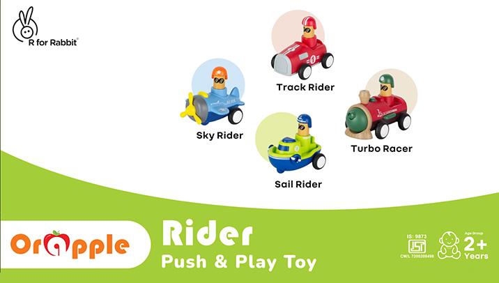 R for Rabbit Orapple Rider Push and Play Mini Toy Car Set for Kids | Non-Toxic BPA Free 4 Pcs Combo of Toy Racing Car, Train, Aero Plane & Speed Boat (Multi 1)