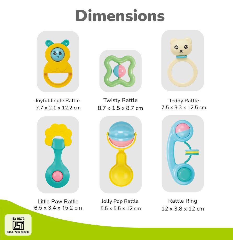 R for Rabbit Orapple Jingle Joy Baby Rattles Set for New Born Babies, Lightweight Non-Toxic BPA Free 6 Pcs Infant Kids Cute Rattle Toy Combo with Injury-Free Round Edges (Multicolor)