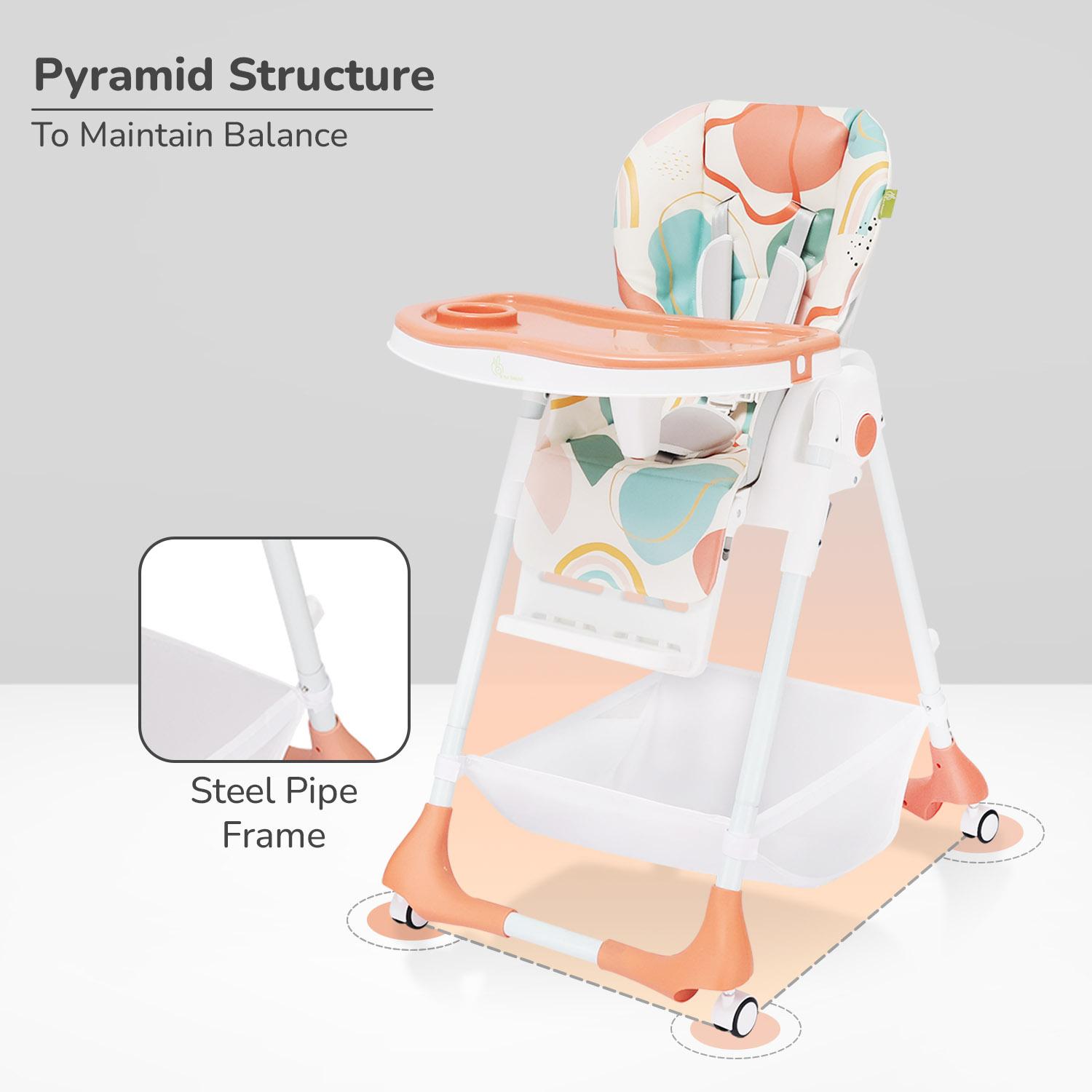 R for Rabbit Marshmallow High Chair for Baby with 7 Level Height Adjustment and 3-Recline Modes with Adjustable Back Seat Footrest, 6 Months to 5 Years (Abstract Peach)