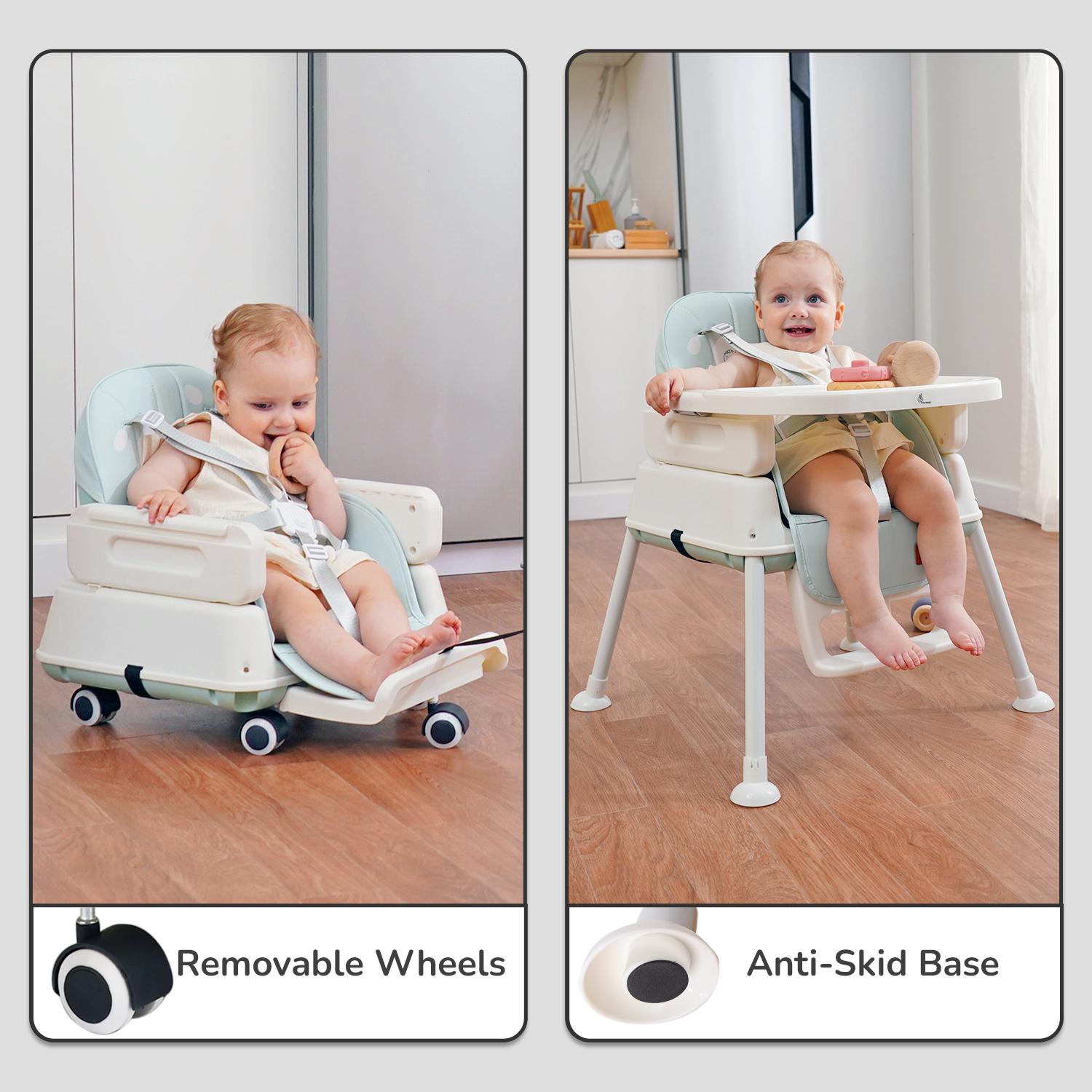 R for Rabbit Truffle High Chair for Baby, 4-in-1 Convertible Kids Feeding Chair Compact Fold, Dual Meal Trays, Travel Friendly Booster Seat, 6 Months to 3 Years Kids (Sea Green)