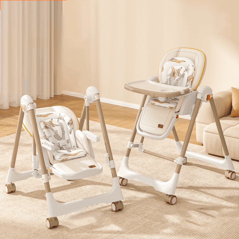 R for Rabbit Marshmallow Smart 2-in-1 High Chair with Swing for Baby, Adjustable Height, Dual Tray, Reclinable Backrest & Footrest Feeding Chair for 6 Months to 5 Years Kids |(Abstract Beige)