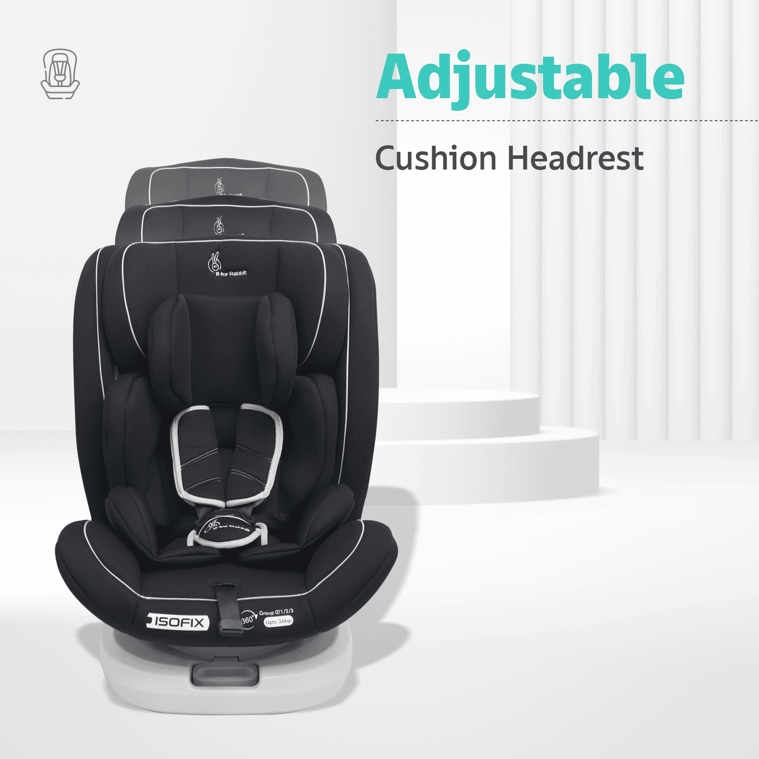 R for Rabbit Jack N Jill Grand ISOFIX Car Seat for Baby 360° Rotatable Convertible Kids Car Seat of 0 to 12 Years Age Comes with 5 Point Safety Harness ECE R44/04 Safety Certified (Pure Black)