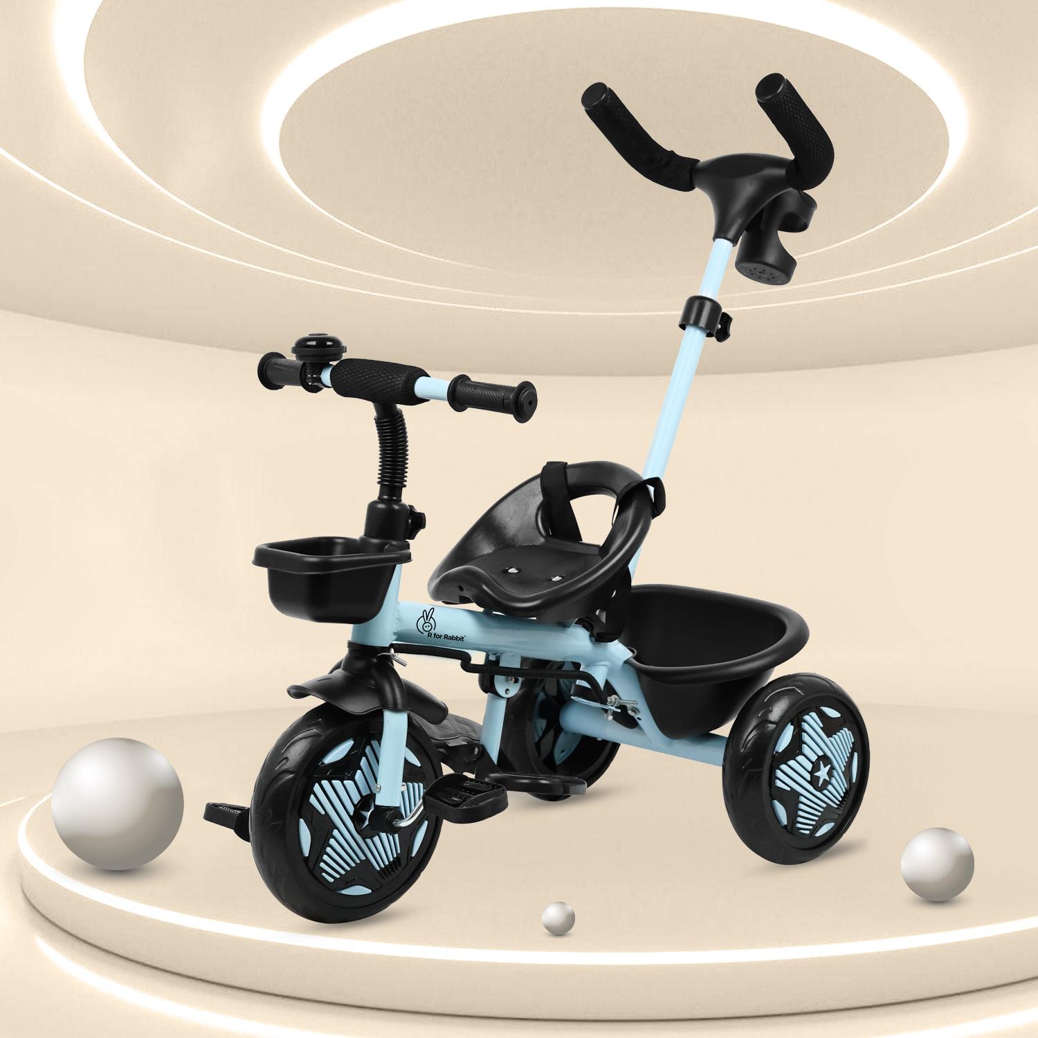 R for Rabbit Tiny Toes R20 Ace Tricycle for Kids with Parental Control, Premium EVA Wheels, Seat Belt & Bell and Storage Basket | Baby Trike Cycle for 2 to 5 Year, Upto 25 Kg Boy/Girl (Sky Blue)