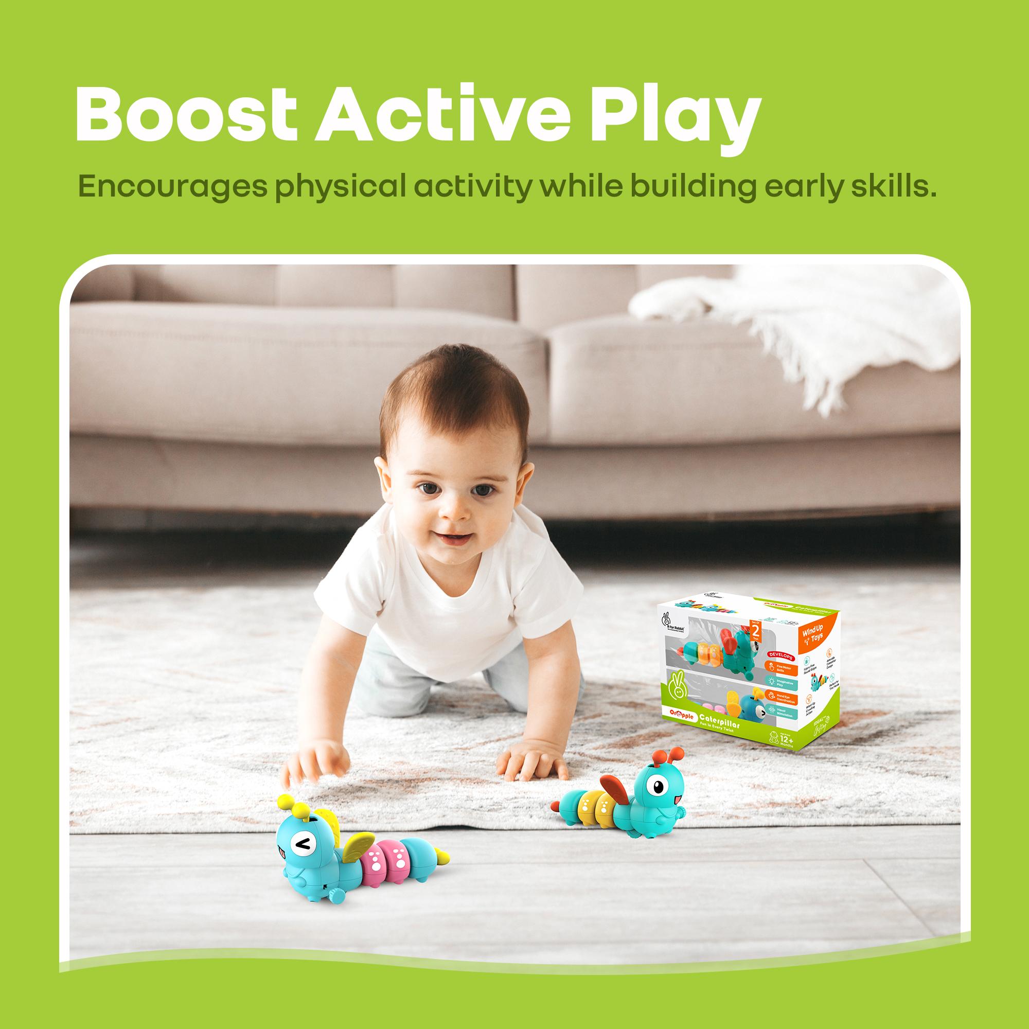 R for Rabbit 2 Pcs Orapple Caterpillar Wind-Up Crawling Toy Smooth Rounded Edges Injury-Free Color Learning Activity Toys for Babies Toddlers