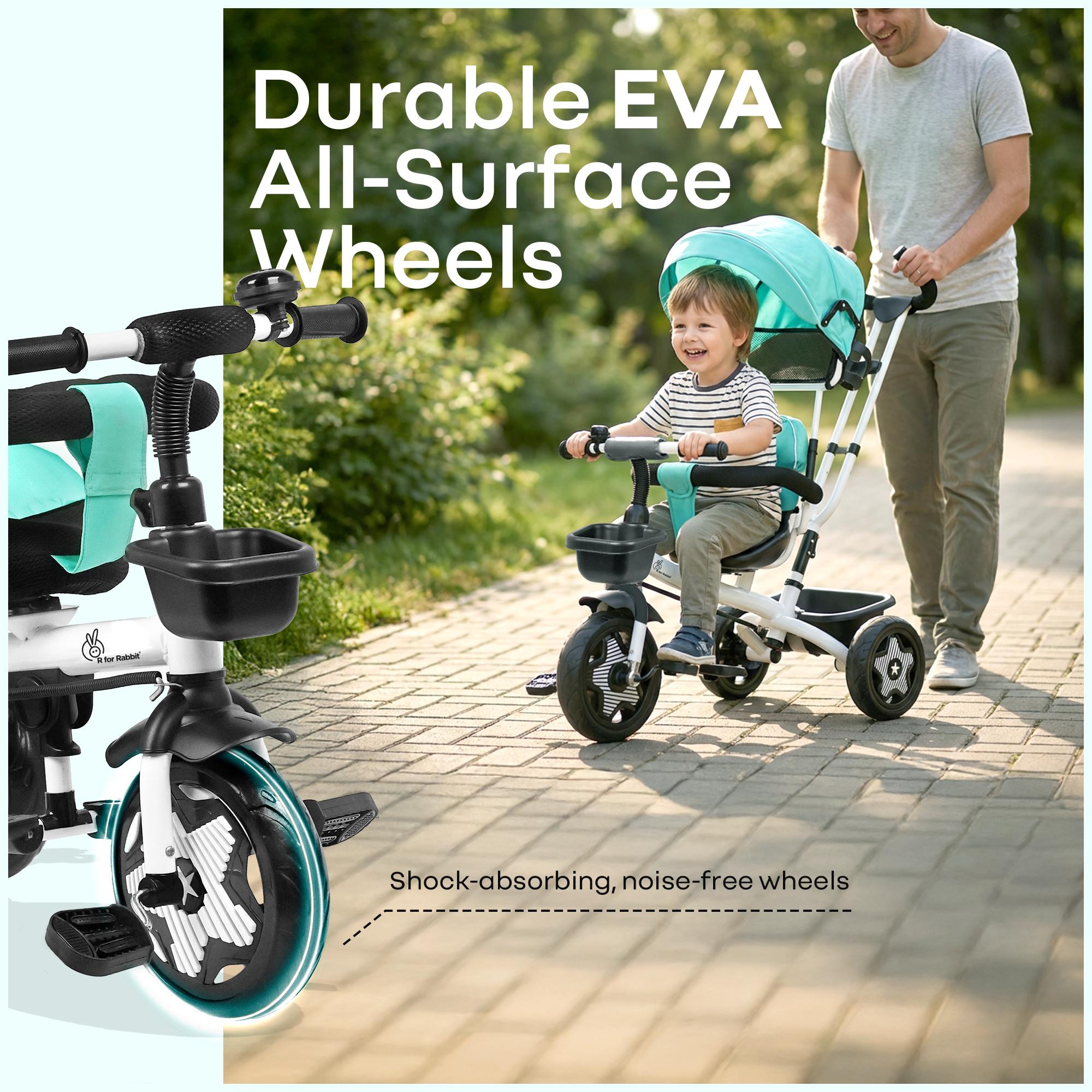 R for Rabbit Tiny Toes R40 Ace Tricycle for Kids with Parental Control, EVA Wheels, Bell, Adjustable Canopy & Storage Basket | 360° Reversible Seat | Baby Trike for 2-5 Year | Upto 25Kg (Lake Blue)