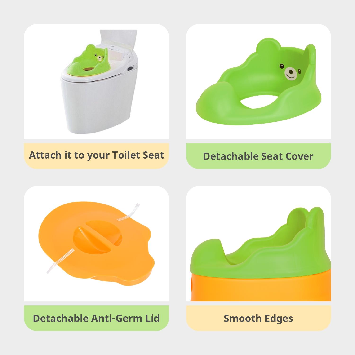 R for Rabbit Tiny Tots Potty Seat Adaptable Potty Training Seat for New Born Baby/Infant/Kids 6 to 48 Months Weight Capacity 18Kg (Green Yellow)
