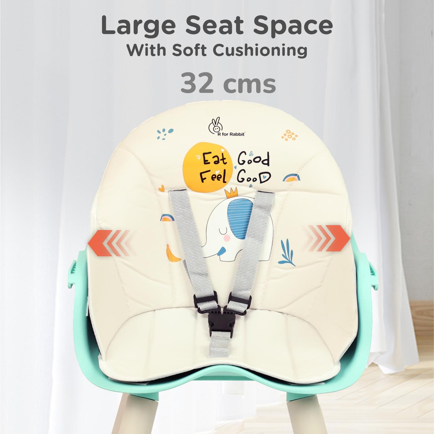 R for Rabbit Cherry Berry Tusky High Chair for Baby, 3-in-1 Convertible Kids Feeding Chair Compact Fold, Dual Meal Trays, Travel Friendly, BPA Free Anti-Slip Seat, 6 Months to 7 Years Kids (Green Cream)