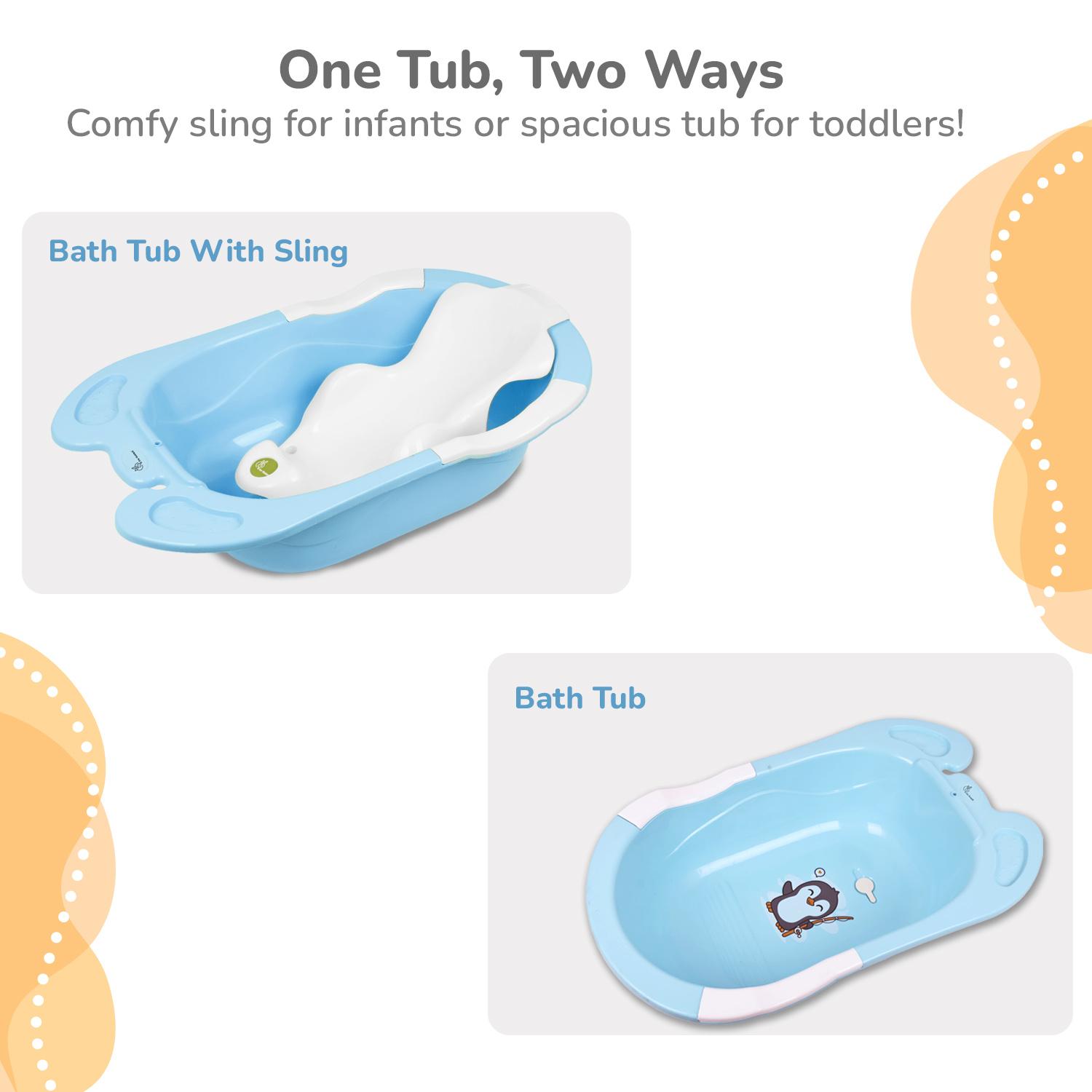 R for Rabbit Bubble Double Snowy Baby Bath Tub, Ergonomic Sling Support, Easy Drainage, Safe & Smooth Edges 0-3 Years Kids Girls & Boys Bather Bathtub for Shower Weight Capacity 15Kgs (Blue White)