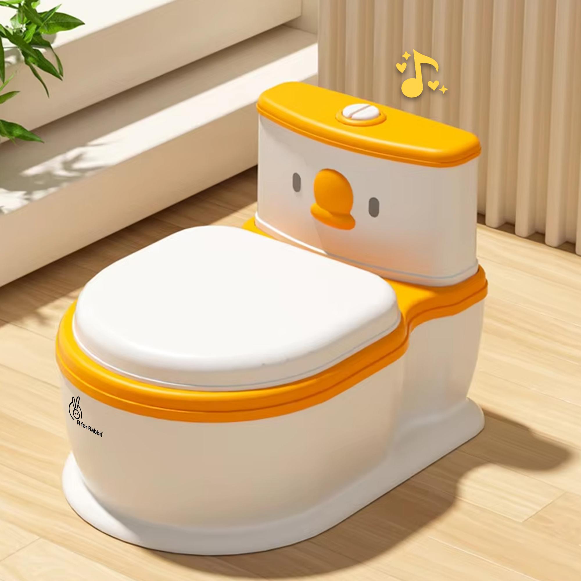 R for Rabbit Little Grownup Pixie Potty Seat with Music Comfortable Potty Training Sidekick Ergonomic Backrest Tissue Storage for Baby/Infant/Kids Weight Up to 50 kg 1 to 7 Years (White Orange)