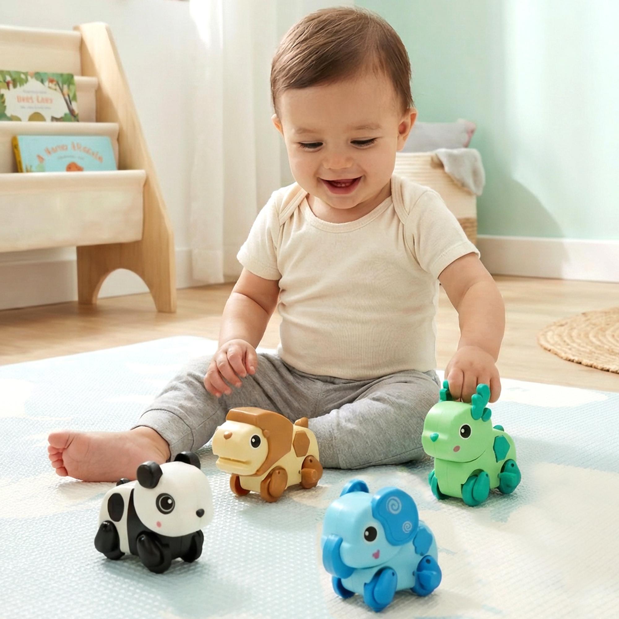 R for Rabbit 4Pcs Orapple Safari Wind-Up Toys for Kids Key Operated Battery-Free Safe ABS Material Animal Toy BIS Certified Boosts Motor Skills Creativity & Fun Playtime (Multi 1)