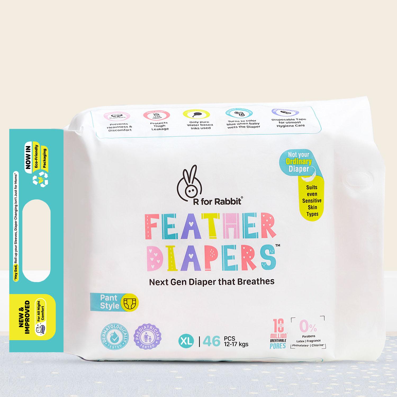 R for Rabbit Feather Diaper Pants Size XL|Extra Large for baby of 12-17 kgs (Pack of 46)