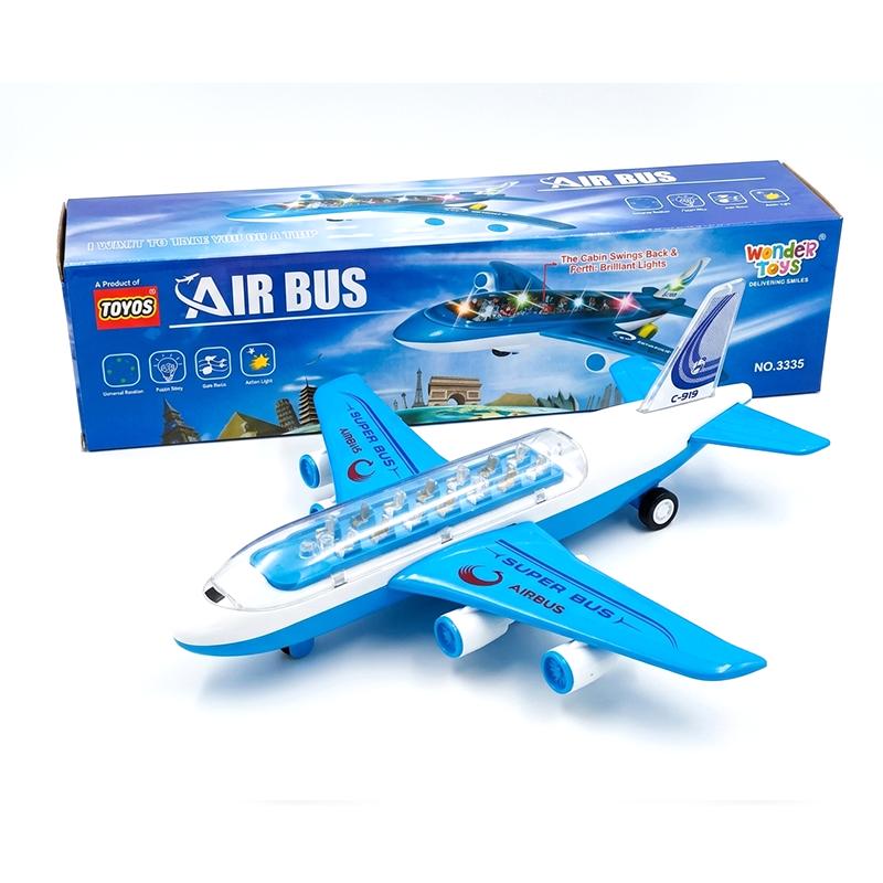 Airplane Toy for Kids with Lights and Sound, Battery Operated Transparent Cabin Plane with Passengers, Musical LED Toy for Boys & Girls, 3+ Years, Blue and White