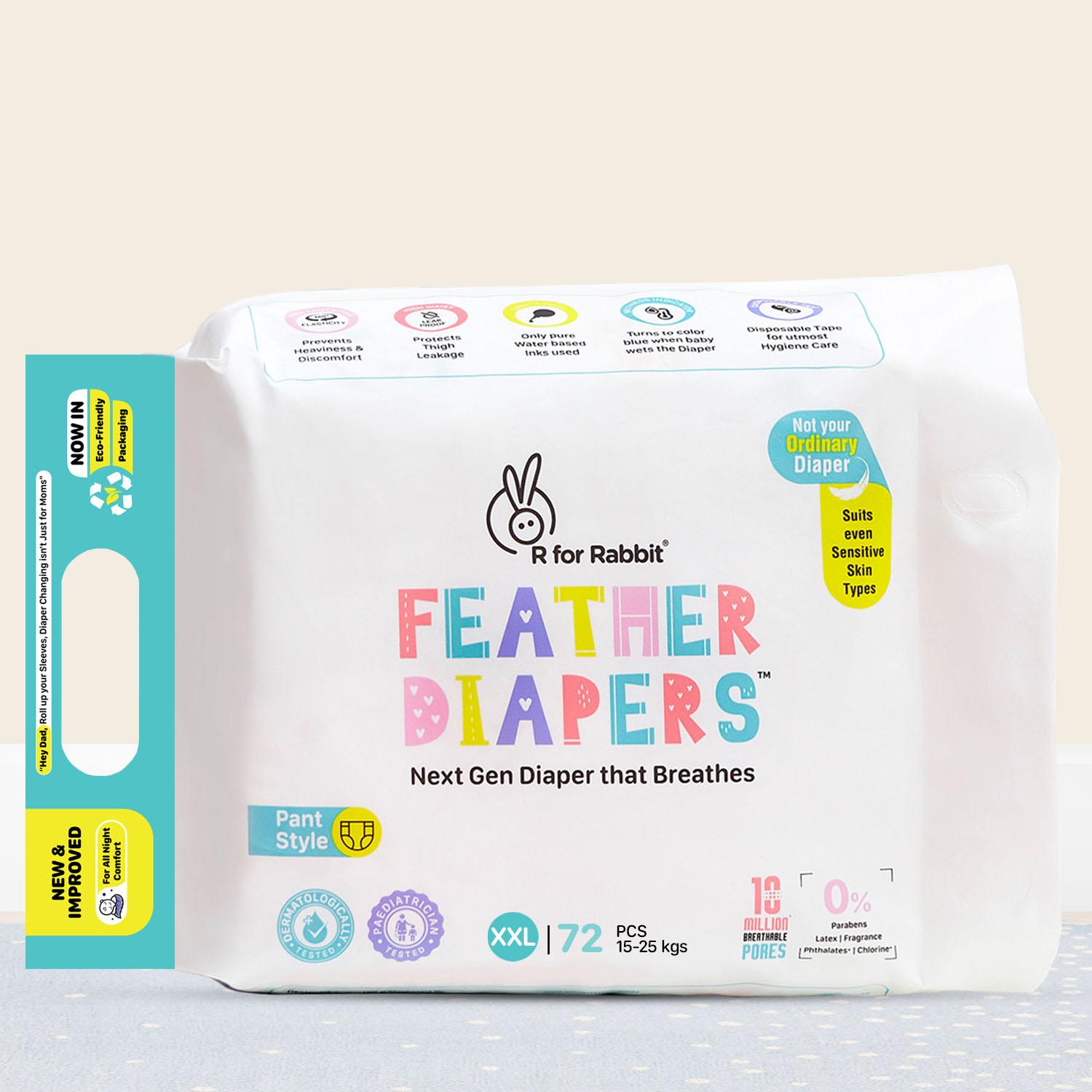 R for Rabbit Feather Diaper Pants Size XXL for baby of 15+ kgs (Combo Offer Pack of 72)