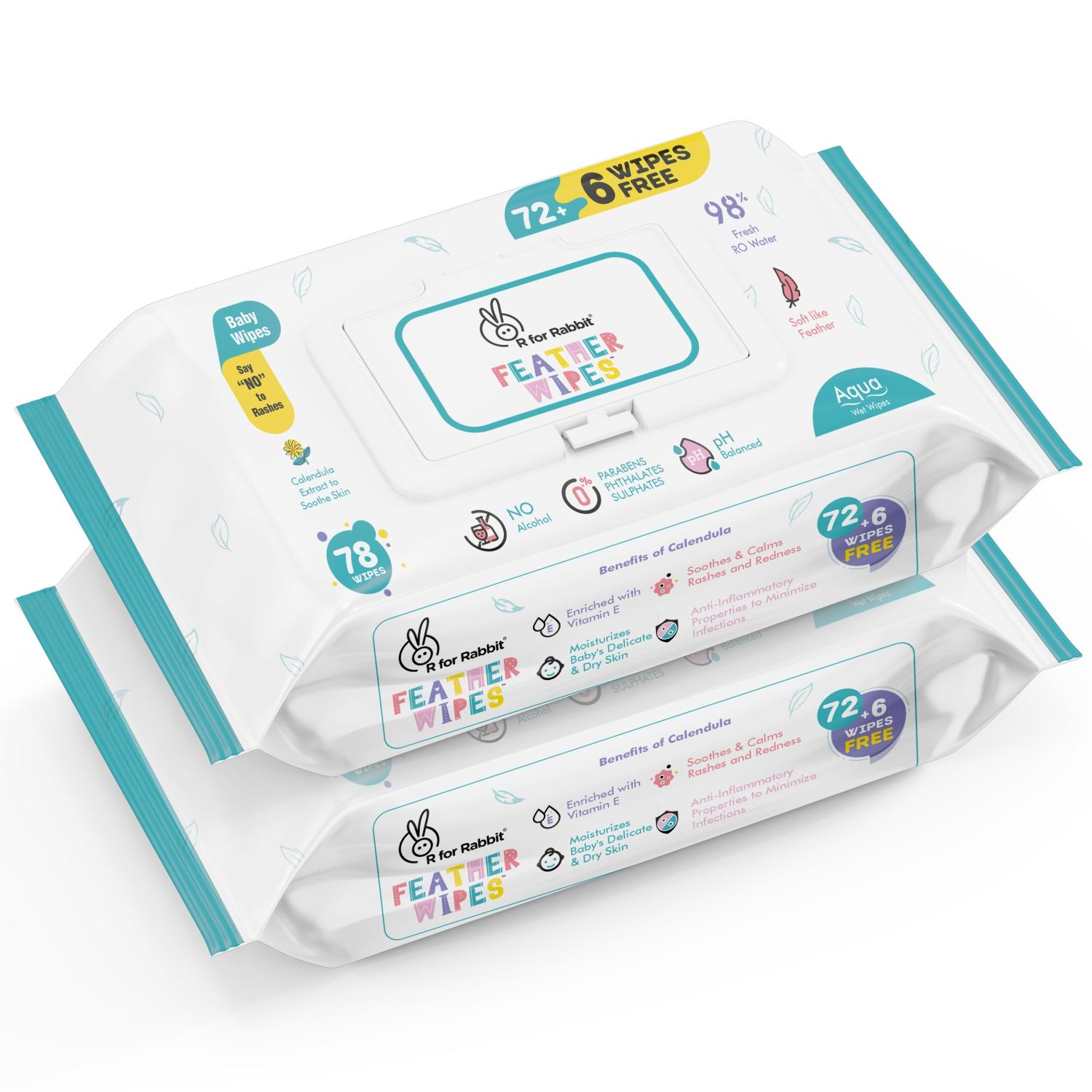 R for Rabbit Feather Aqua Baby Wipes (Combo Of 2)