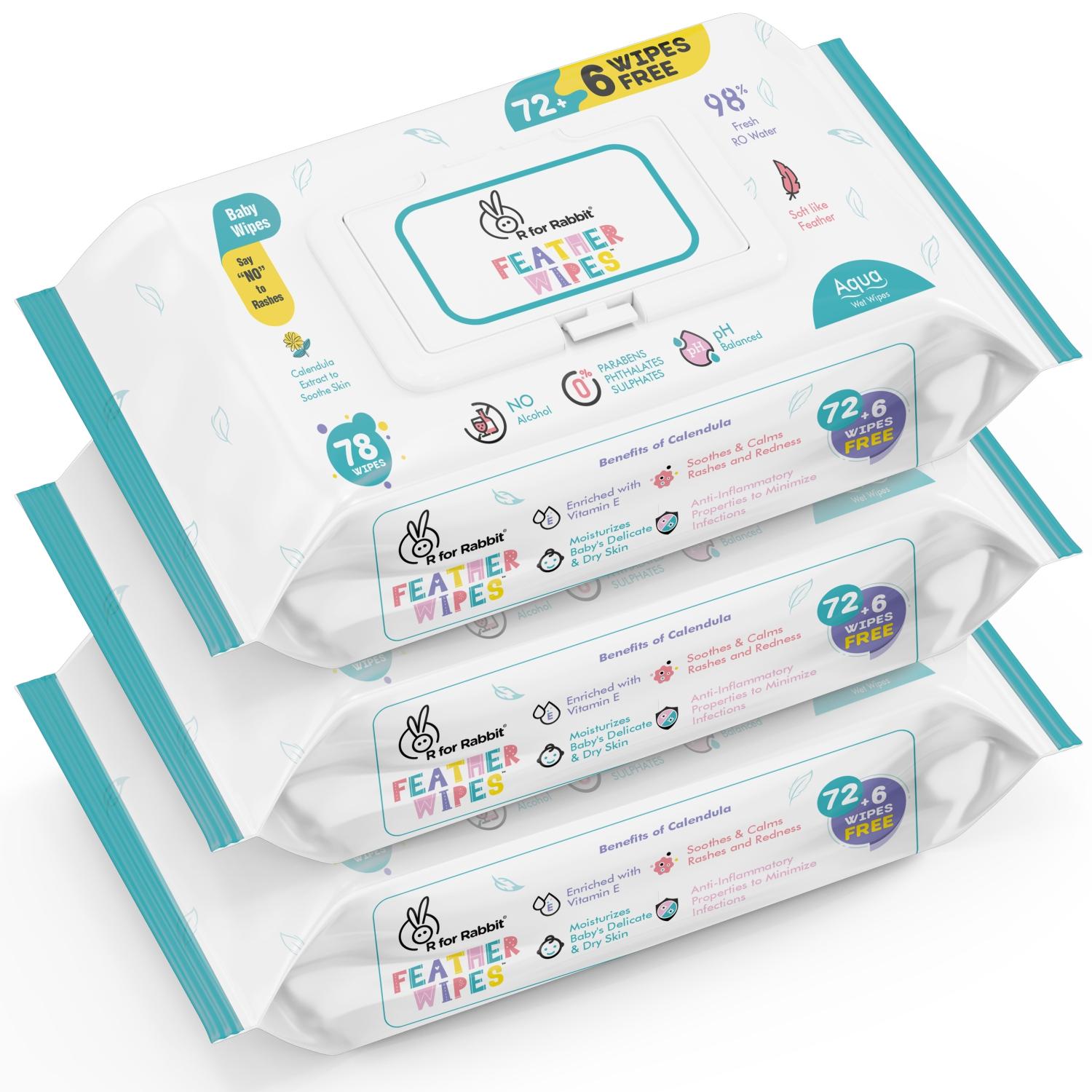 R for Rabbit Feather Aqua Baby Wipes (Combo Of 3)