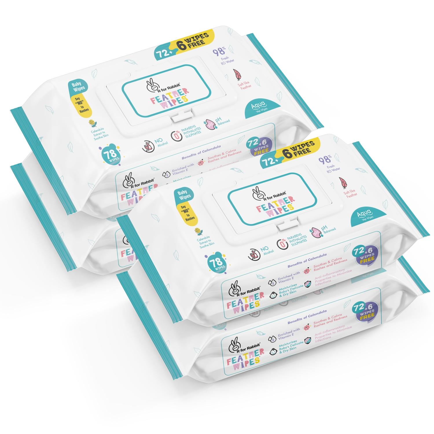 R for Rabbit Feather Aqua Baby Wipes (Combo Of 4)