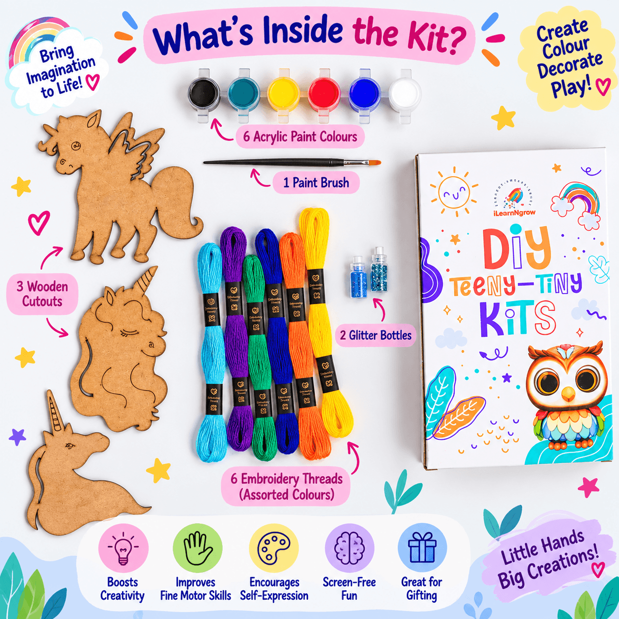 Ilearnngrow Teeny Tiny DIY Unicorn Thread Kit