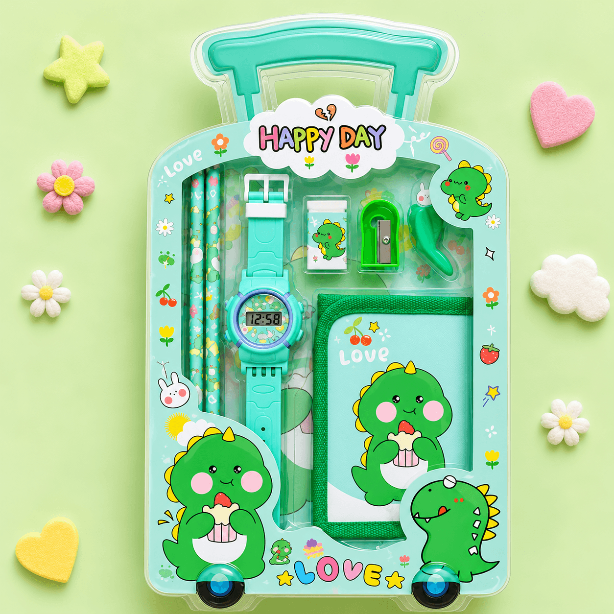 iLearnNGrow Luggage Packing Stationery Rakhi Combo – Complete School Essentials Gift Set with Watch, Wallet & Rakhi- Green