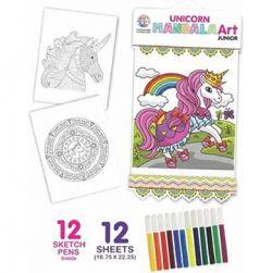 Mandala Art Junior Unicorn The Coloring Kit with 12 Sheets & 12 Sketch PENS