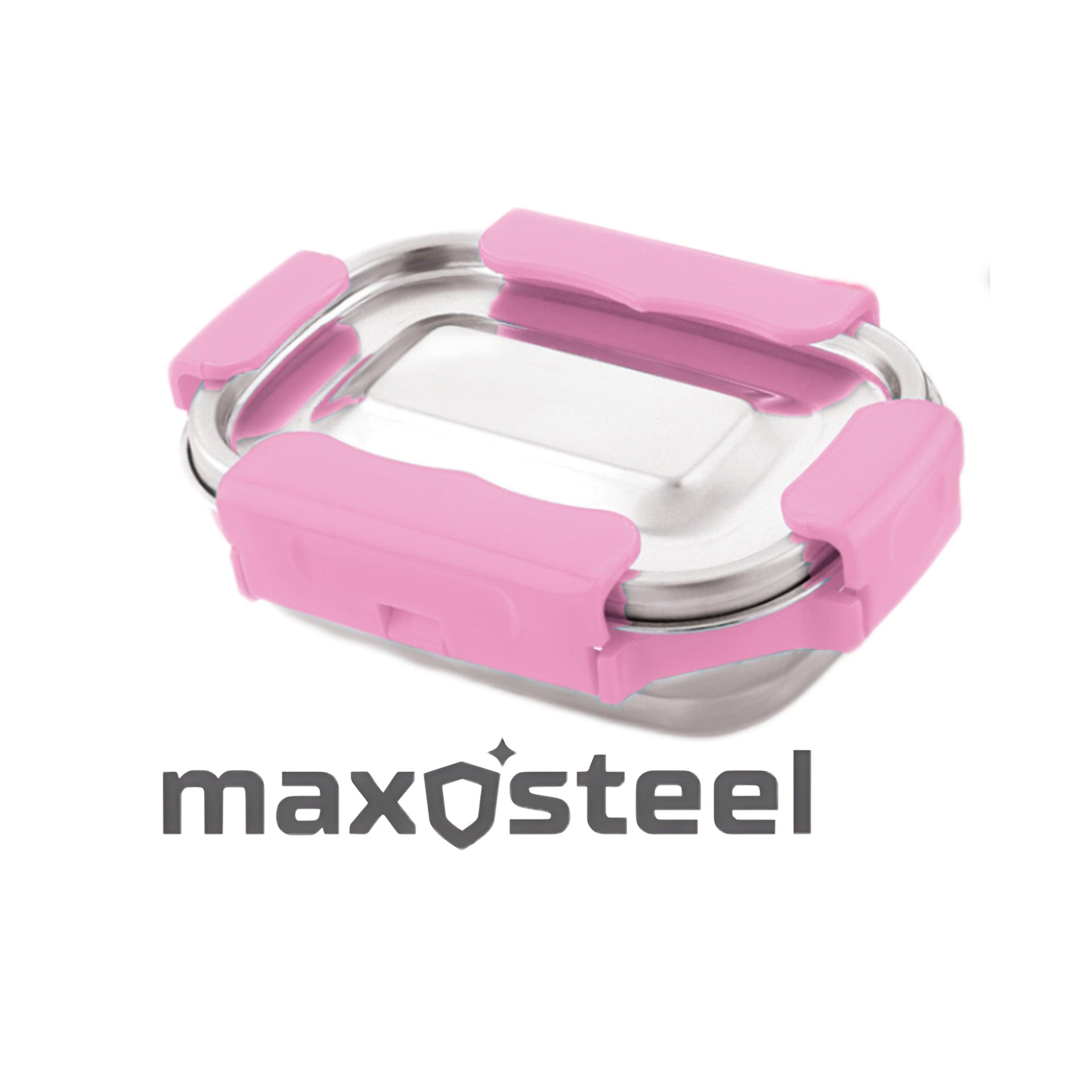 Veigo MaxoSteel Small Veg Box (200 ml) with Reverse Clip Mechanism & Silicon Ring, Pink