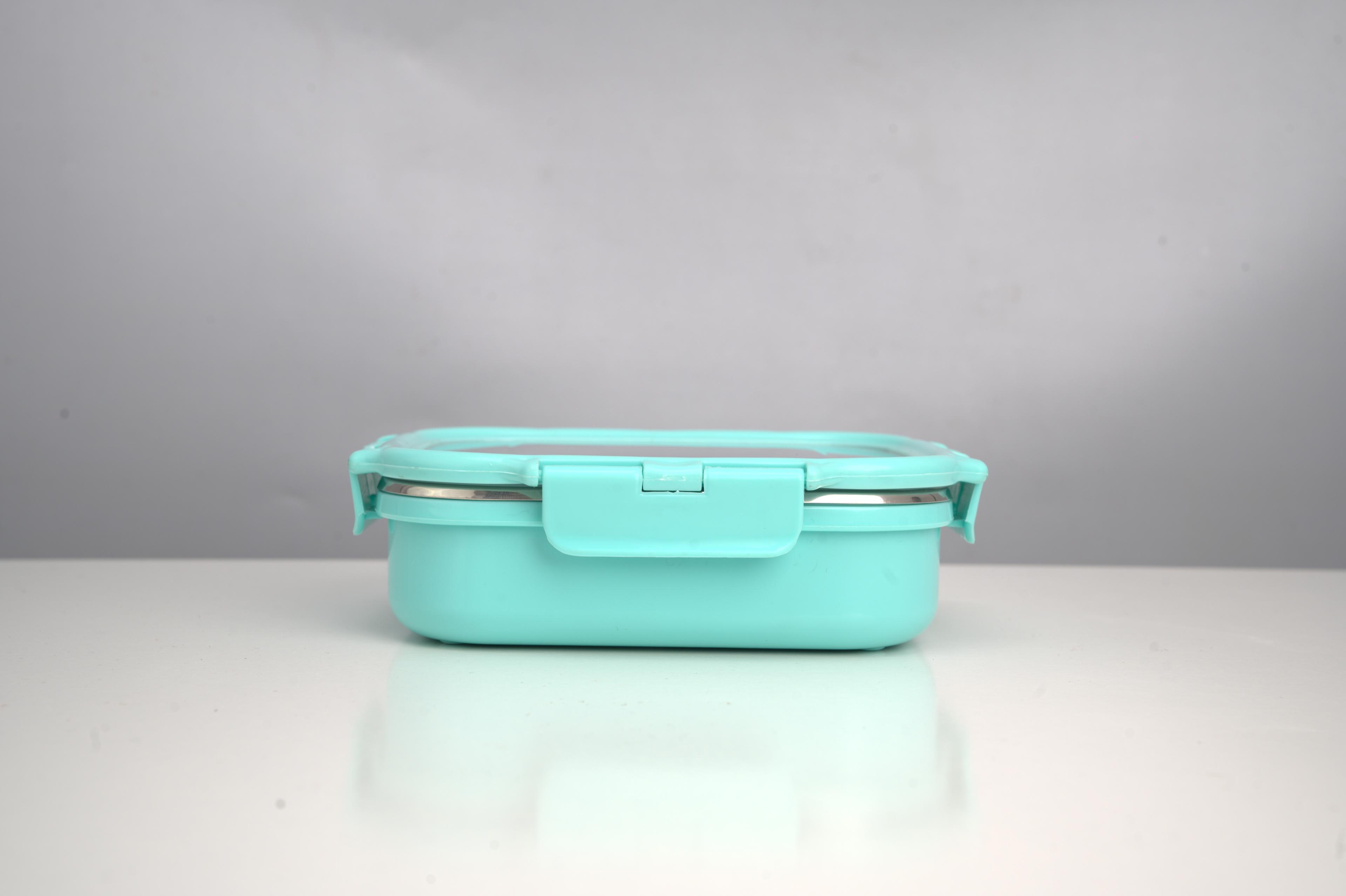 Veigo HeatUp Large Insulated Stainless Steel Leakproof & Airtight Lunch Box (630ml), Microwave Safe, Rectangle Shape, Fresh Blue