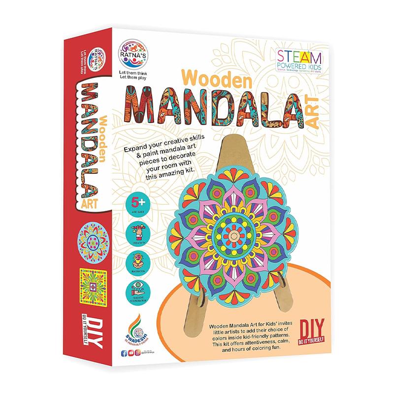 Ratnas Wooden Mandala Art:The Coloring Kit Frame & Water Color for Kids | Art & Craft Kit for Kids | DIY Creative Activity Set | Art & Craft