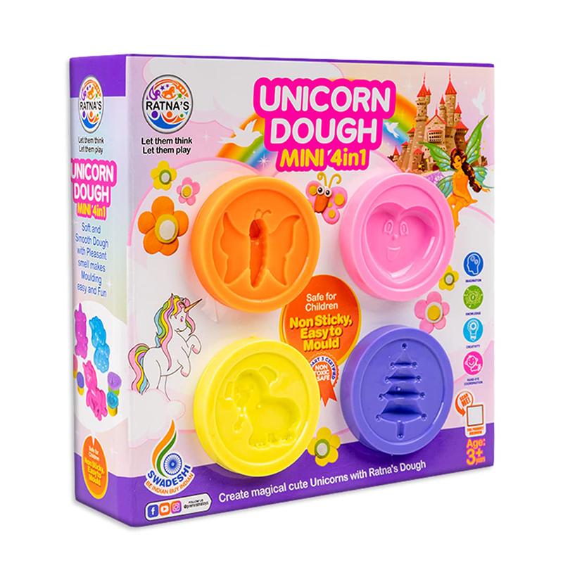 Ratnas Unicorn dough mini 4 in 1 set | Art & Craft Kit for Kids | DIY Creative Activity Set | Art & Craft