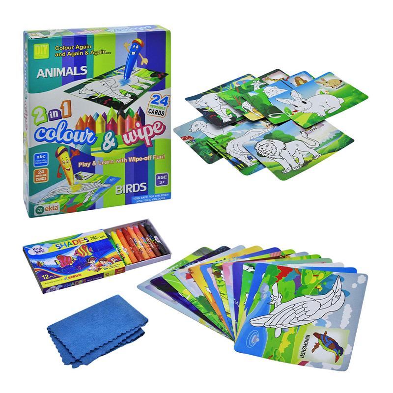 2 In 1 Colour & Wipe Cards (Ekta)