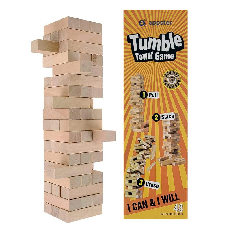 Leemo toys 48pcs Wooden Tumble Tower Game, Stacking Tumbling Tower-Jenga Game | Building Blocks Toy for Kids | Construction Set Learning Toy | Building Blocks
