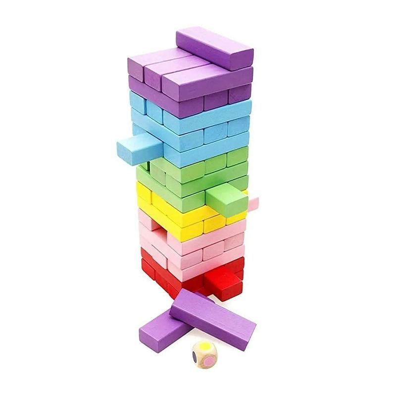 54 Pcs Colour Jenga Wooden Blocks (Multicolor)