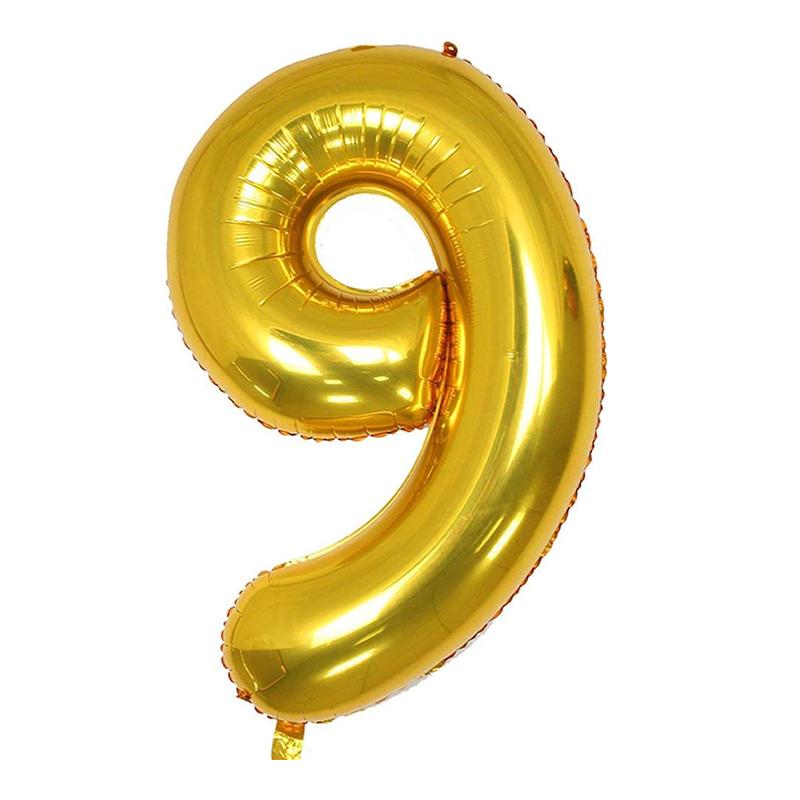 KIWI Numbers Foil Balloons(golden,9) | Party Balloon Set | Birthday Decoration Balloon Pack | Party Balloons