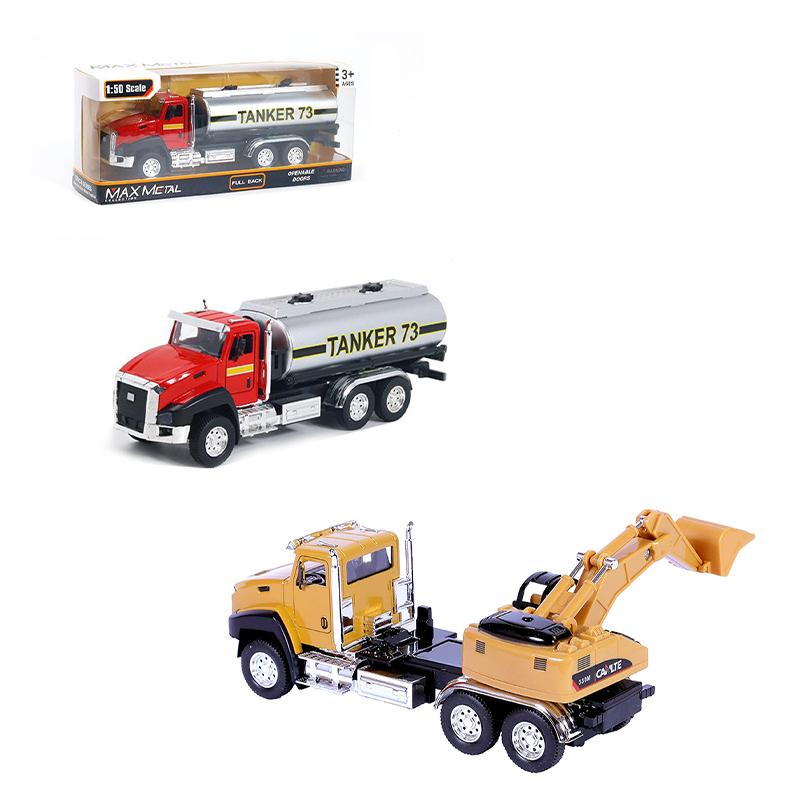Max Metal Die Cast 1.50 Scale Pull Back Metal Alloy Excavator Machine Truck and Pull Back Metal Alloy Tanker (pack of 2)