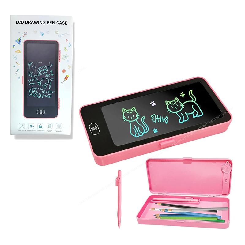 LCD Drawing Pen Case Compass Box(Pink)