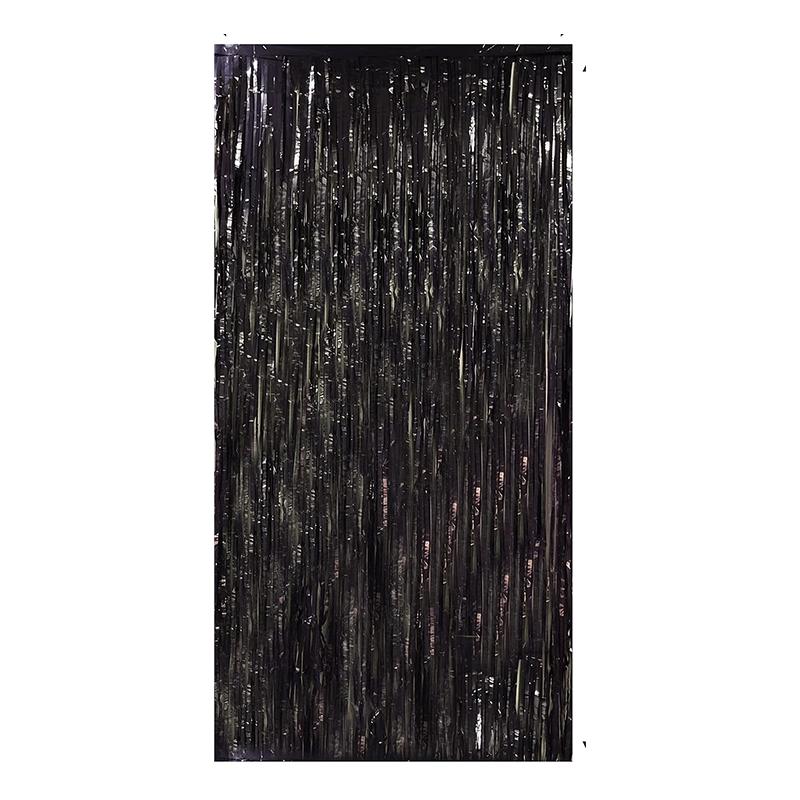 Foil Fringe Curtain Black | Party Curtain Decoration | Foil Shimmer Party Backdrop Curtain | Party Curtains