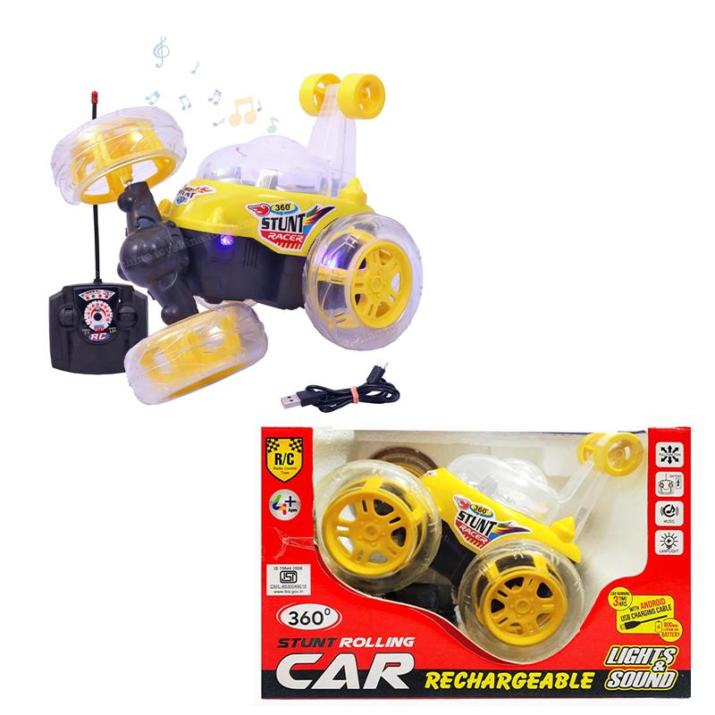 360 Degree Rotating Remote Control Stunt Car with Light ( Yellow )