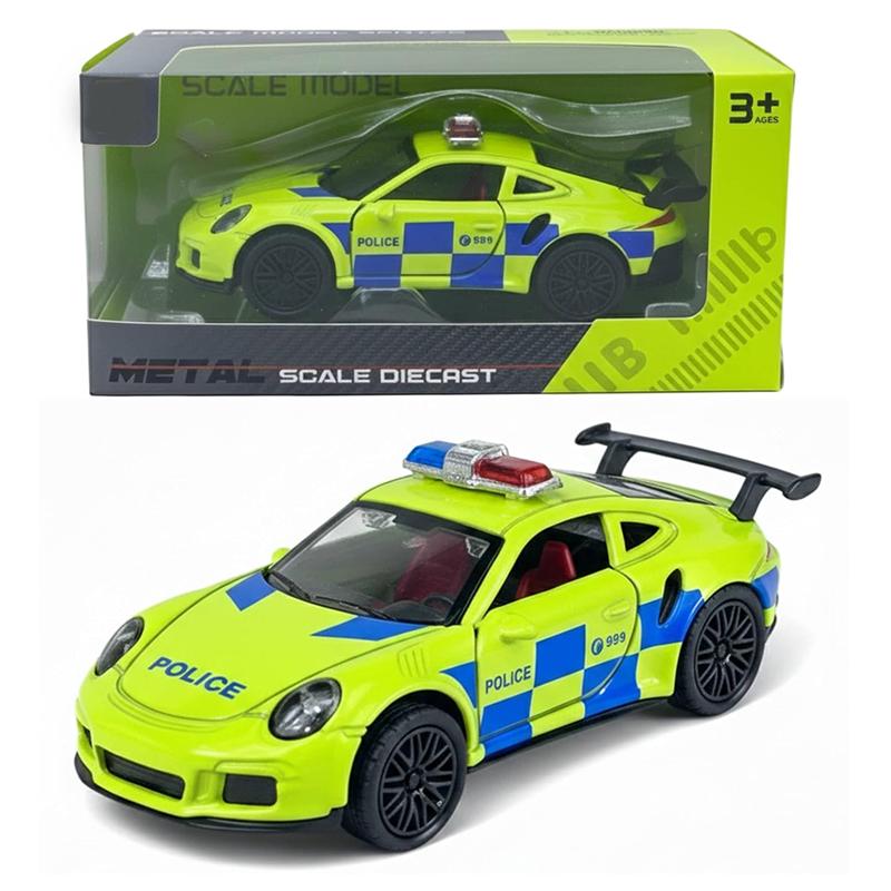Die Cast Police Porsche 911 Green Lumo Metal Pull Back Police Car