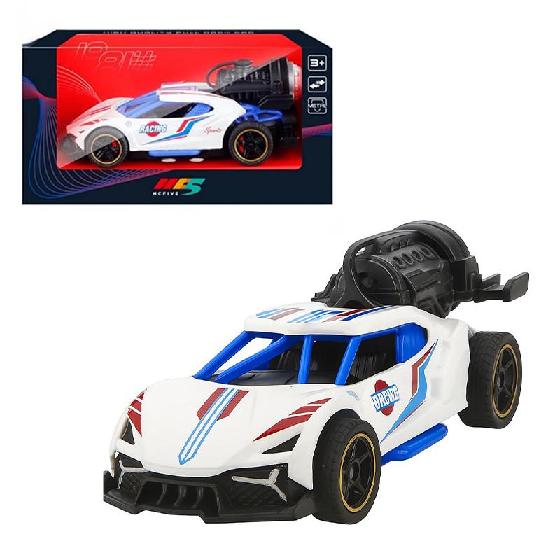 Toy Villa MC Five Smoke Spray Pull Back Car (White) | Toy Car for Kids | Pull Back Diecast Race Car Toy | Toy Cars